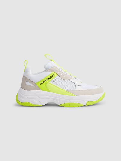Calvin Klein Cipők HU479025 | Calvin Klein Maya Chunky Bőr Női Sportcipő Fehér / Sárga